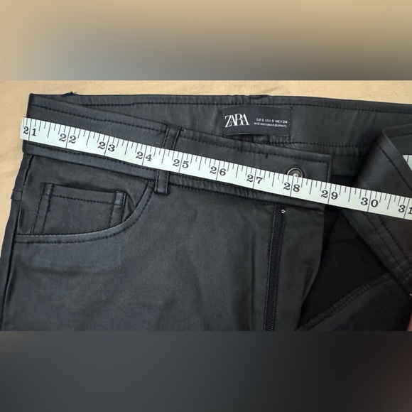 ZARA Woman Slim Fit High-Waist Waxed Faux-Leather Black Jeans, Size Small - Picture 13 of 14